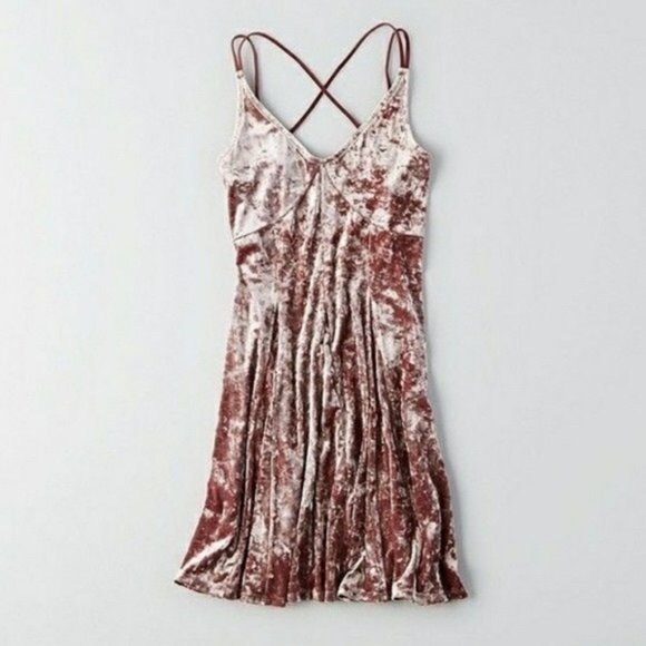American Eagle Velvet Slip Dress Pink - Picture 1 of 8